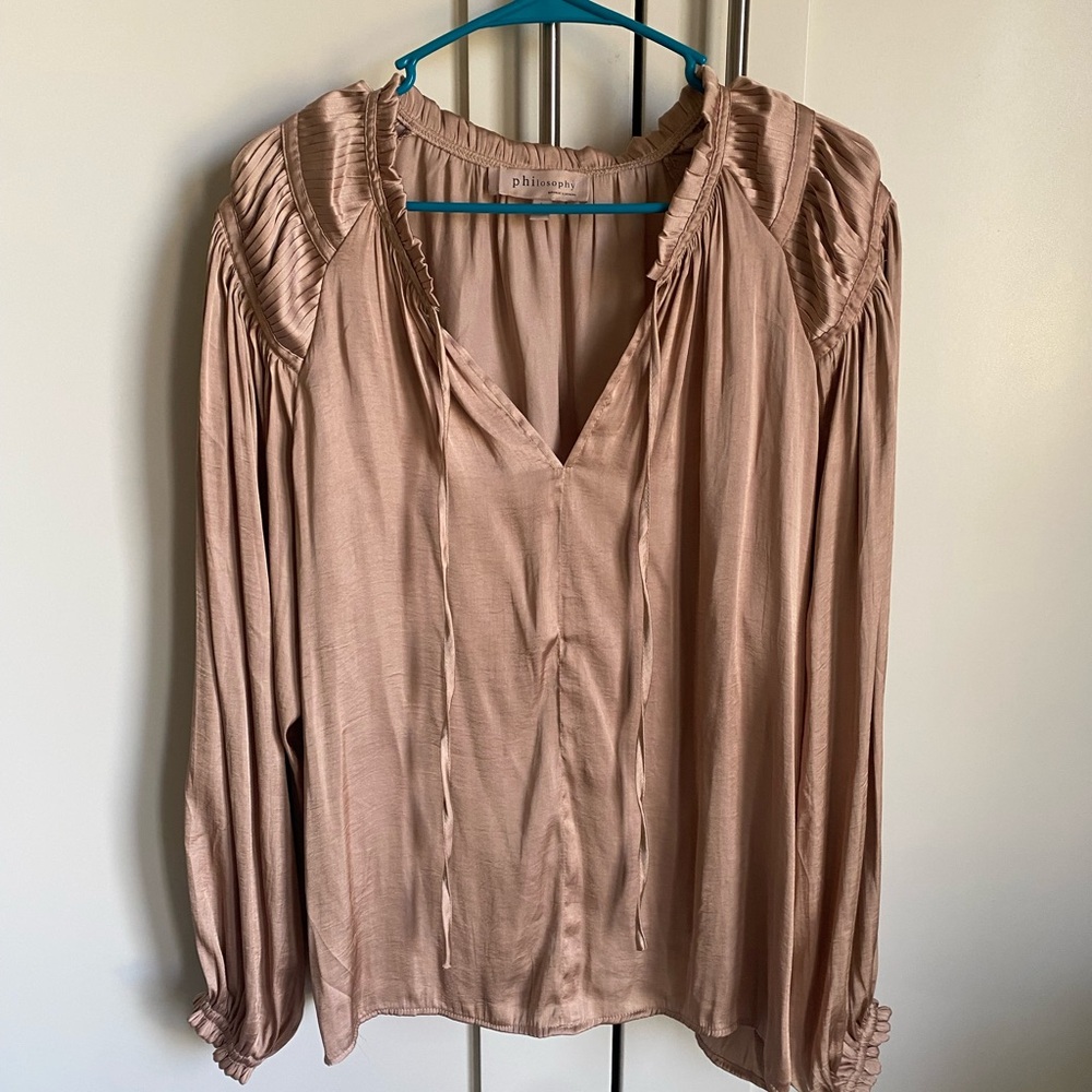 Philosophy Pink Ruffled Puff Sleeve Blouse